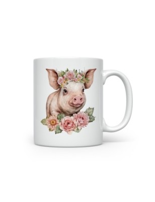Ceramic Mug - Floral Pig - 300ml