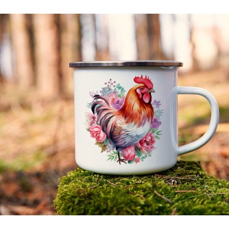Enamel Camping Mug - Hens - 350ml